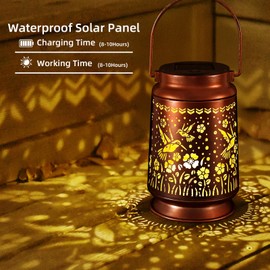Solar Lanterns Outdoor Waterproof Gifts for Women Grandma Gifts for Mom Hummingbird Garden Decor Solar Hanging Lantern Metal for Patio Yard Festival Pathway Landscape