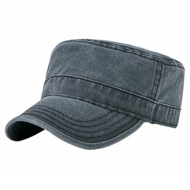 Denim Wash Military Cadet Cap Casual Army Style Flat Top Hat Oversize Sun Hats Big Head Men Women Large Baseball (US, Alpha, One Size, XL 59-64cm, Dark Blue)