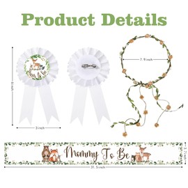 Woodland Animal Theme Mom to Be Sash for Baby Shower Decorations, Dad to Be Pin and Flower Crown Headband Cute Satin Baby Shower Sash for Gender Reveal, Party Favors, Pregnancy Props Keepsake