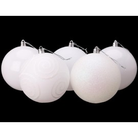 Christmas Concepts® Pack of 5-100mm Large Baubles - Shiny, Matte & Glitter Design - Christmas Decorations (White)