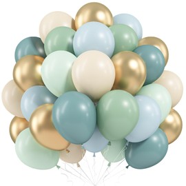 Froova Dusty Green Blue Balloons, 60 PCS 12 Inch Sage Green Blue Sand White Gold Balloons for Baby Shower Bridal Shower Wedding Boho Birthday Party Decorations