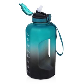 GLEKGLEK 2.2L Water Bottles Large with Time Markings, Dishwasher Safe Drinking Jug for Outdoor Sports, Hiking, Riding, and Gift Giving (Green Black)