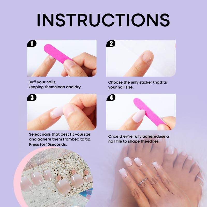 48Pcs Ombre Press on Nails and Toes Matching Set Short