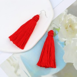 KELITCH Bohemian Tassel Earrings 925 Silver Pendant Earrings Handmade Colour Tassel Earrings for Women, Cotton Fabric Cotton, Pearl