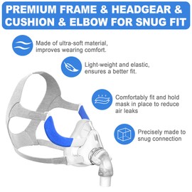 Replacement Mask Set for Airfit F20, Includes Cushion (M), Headgear, Elbow, Frame and Clips in One Pack, Reliable Seal & Great-Value Replacement Set Supplies by AirSmart