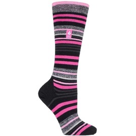 HEAT HOLDERS Ladies Ultra Lite Long Thermal Socks Apres Stripe Black (UK4-8 US5-9)