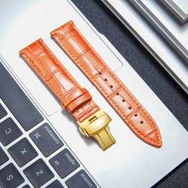 BINLUN Leather Watch Strap Quick Release Strap with Gold Butterfly Deployment Buckle 12mm 13mm 14mm 16mm 17mm 18mm 19mm 20mm 21mm 22mm 23mm 24mm Watch Band for Men Women(Orange,12mm)