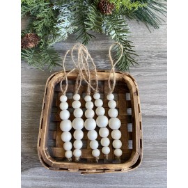 Handmade Set of 5 Natural Wood Bead Christmas Ornaments Decor