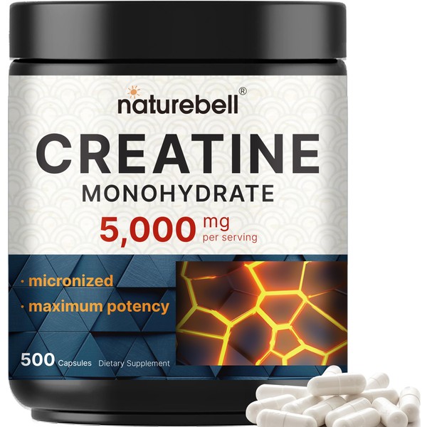 Creatine Monohydrate Capsules 5,000mg Per Serving, 500 Count | Micronized,