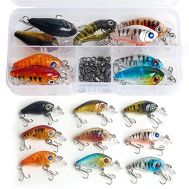 Realure 9 Piece Mini Minnow Fishing Lure Set with Rolling Fishing Swivels, 4.5 cm 3.5 g Wobbler Trout Crank Bait with Triple Hook, Salmon Bait, Chub Bait, for Saltwater, Freshwater, Trout, Perch