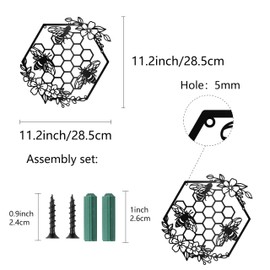 CREATCABIN Bee Metal Wall Decor Honey Comb Bees Farmhouse Wall Art Rustic Black Wall Hanging Sculpture Iron Signs Decor Ornament for Home Garden Balcony Living Room Bedroom Indoor Outdoor 11.2Inch