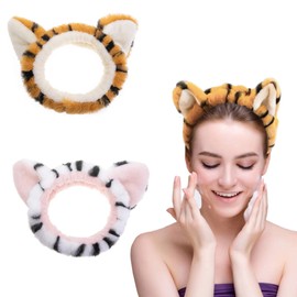 OSOPLAY 2 diademas de maquillaje para mujer, con estampado de tigre, elásticas para el cuidado de la piel, spa, 2 unidades