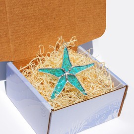 Stained Glass Starfish Suncatcher Aqua Blue 3" - Great for Coastal Home Decor, Bedroom Decor, Kitchen Decor and Hanging Window Decor - DGE Distribution