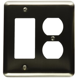 Amerelle Devon Round Corner Single Rocker/Single Duplex Steel Wallplate in Brushed Nickel