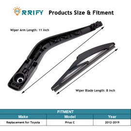 ORRIFY Rear Windshield Wiper Blade Arm Set for Toyota Prius C 2012-2019 Rear Windsheild Back Wiper Arm and wiper Blade with Cover Assembly - 200mm 8inch