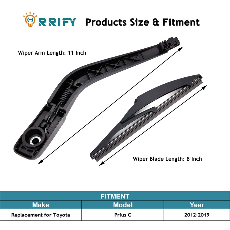 ORRIFY Rear Windshield Wiper Blade Arm Set for Toyota Prius