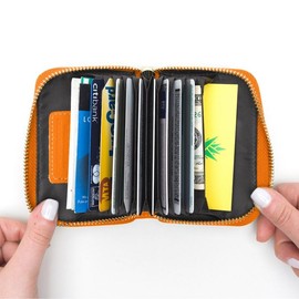 Em John Mini Zip-Around Card Leather Wallet - Color: Orange