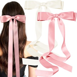2PCS Bow Hair Clips,Extra Long Big Bow Hair Clips With Long Silky Satin,for Party Wedding Prom Banquet Ceremony, Spring Clip Hair Accessories for Women Girls