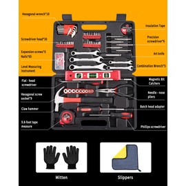 COJOSQC Essential Man's Small Tool Box Kit for House, New Home Toolbox Socket Wrench Set, Mini Men's Car Mechanic Pliers Hammer Toolset, Home Repair Basic Car Body Tool (Tool Kit - Red)