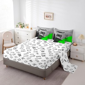 Feelyou Gamer Comforter Set with Sheets Gaming 7 Piece Bedding Set Twin Size for Teens Boys Video Game Decor Bed in a Bag Game Controller Bed Set Green