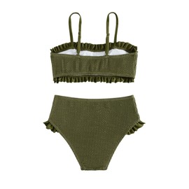 SOLY HUX Girl's Smocked Frill Trim Bikini Set Bathing Suits 2 Piece Swimsuit Army Green 11-12Y