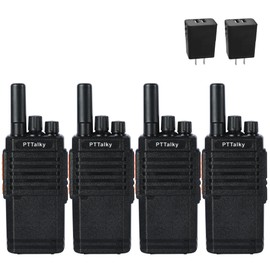PTTalky FR2 Walkie Talkies Long Range, Portable FRS Two Way Radio, Rechargeable Handheld Walkie Talkies for Adults, USB-C Charging, VOX, License Free, for Road Trip Hiking Cruise Camping 4 Pack Black