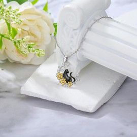 LWXIE Diamond Cat Pendant Necklace for Women 925 Sterling Silver Lab Grown Diamond Jewelry Gifts for Cat Lovers