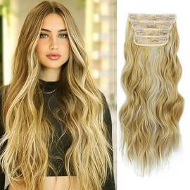 4PCS Clip in Hair Extensions 20'' Thick Full Head Double Weft Natural Clip on Hair Extensions Curly Wavy Synthetic Hair Extension Hairpieces