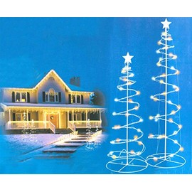 Set of 2 Multi-Color LED Lighted Spiral Christmas Trees Outdoor Decorations 3', 4'