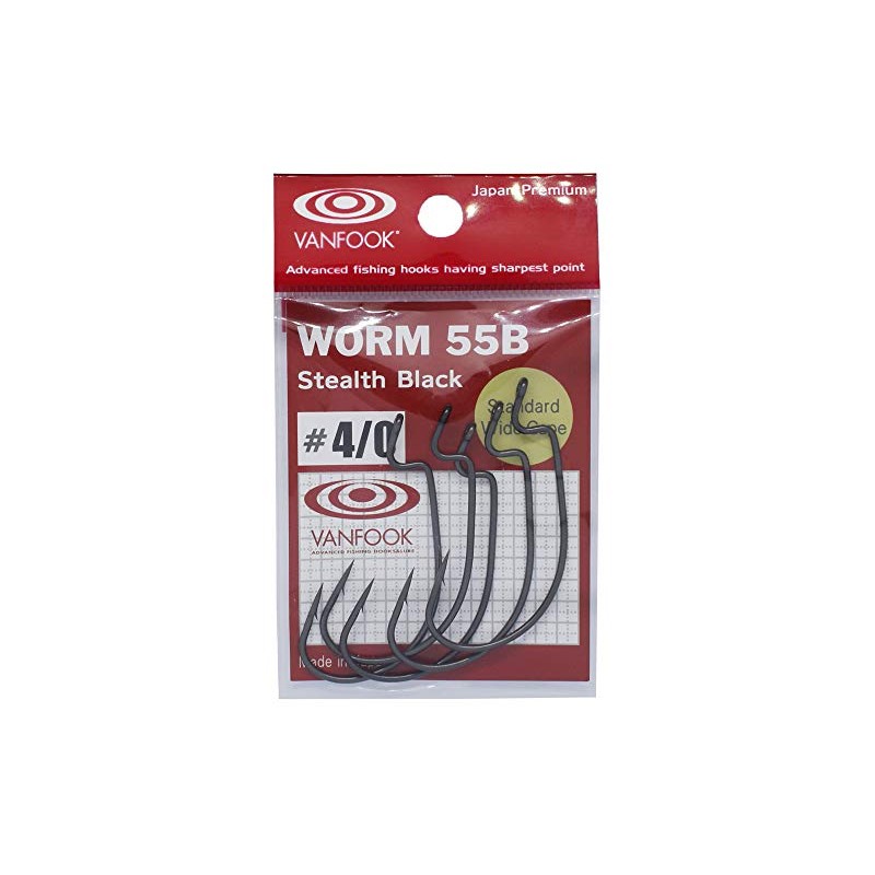 VanFook Worm 55B Offset Hooks Worm Stealth Black #4/0 Pack