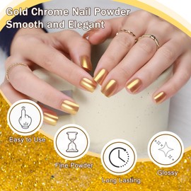 GZMAYUEN Gold & Silver Chrome Nail Powder - 4 Jar Metallic Mirror Effect Chrome Powder for Gel Nails, Nail Decoration Glitter Dust for Nail Art