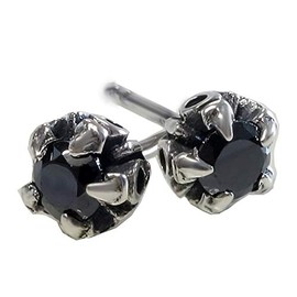 STERLING SILVER 925 AMTHTEW-040 Sterling Silver 925 Earrings, Studded Rock, Gothic, Men's, Women's, Cubic Zirconia, CZ Silver, Sterling Silver, Synthetic Spinel
