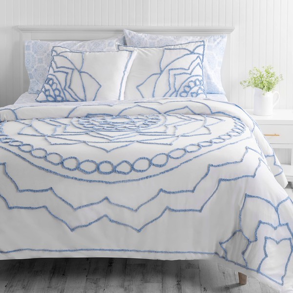 MARTHA STEWART Sophia Medallion Chenille Duvet Cover Queen Size, 3