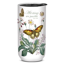 Punch Studio Nature's Grace Floral Butterflies, Ceramic Travel Mug with Removable Lid, 11 Fluid Ounces (59281)