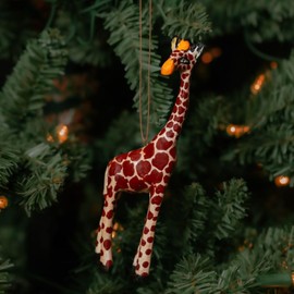 Painted Wood Safari Animals Ornament Set of 7