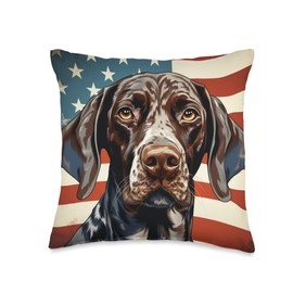 Patriotic Dog Lover American Flag German Shorthaired Pointer Throw Pillow