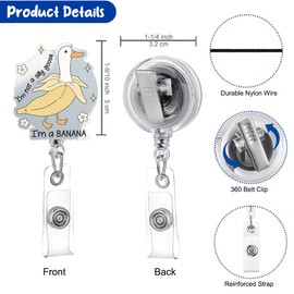 Nurse Badge Reel Retractable for Nurse Nursing Medical Worker, Funny Banana Duck Decor Badge Accessories, Glitter Irregular Acrylic Badge Holder with Alligator Clip & 24” Durable Nylon Cord
