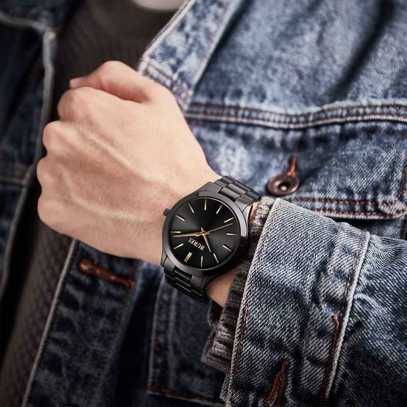 BUREI Watches Men Quartz Waterproof Analog Men Wrist Watch, Gold
