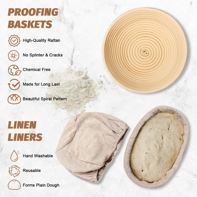 Sourdough Proofing Basket Gift Set, 9" Round and 10" Oval