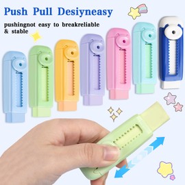UZSUZZ Retractable Erasers Pack of 7 Retractable Sliding Erasers for Children 7 Colours with 14 Pieces Eraser Refills for Children, Students, Artists, Painting, Writing Home School