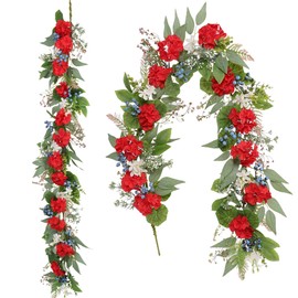 Quixem Patriotic Garland 60 Inch Wire Base Red White Blue Summer Décor