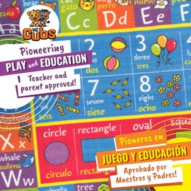 KC Cubs 5x7 ABC Alphabet, Numbers & Shapes Rug – Educational Non-Slip Play Mat Carpet for Kids, Toddlers, Nursery, Classroom, Playroom, Baby Daycare