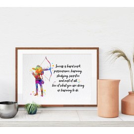 Dignovel Studios 8X10 Unframed Archery Sports Girl Watercolor Print Female Arrow Bow Hunting Inspirational Quotes Wall Art Office Decor DN632