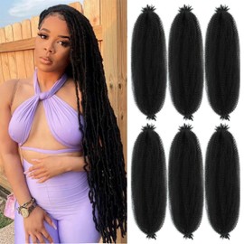 BLTYXT Spring Afro Twist Hair Soft Feather Afro Twist Hair Soft Pre Separated Braiding Hair for Locs Crochet Hair Extension (24 Inches (Pack of 6), 1B)