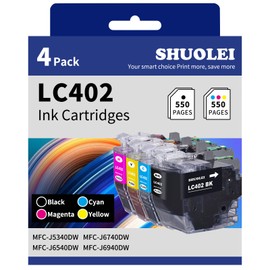 SHUOLEI LC402 Ink Cartridge Compatible for Brother LC402 LC402XL Standard Yield Works with MFC-J5340DW MFC-J6740DW MFC-J6540DW MFC-J6940DW (4 Pack，1 Black, 1 Cyan, 1 Magenta, 1 Yellow)