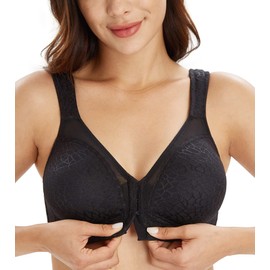 Lemorosy Women's Bra Without Underwire Comfort Large Sizes Strong Hold Front Closure Back Support Unpadded Non-Wired Classic Bra Bralette, black, 90D