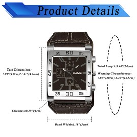 JewelryWe Men's Analogue Quartz Watch Men's Classic Retro Rectangular Business Casual Watch with Leather Strap Black/Brown, 4-brown, vintage steampunk