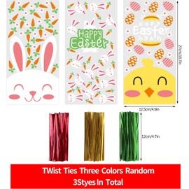 DERAYEE Cellophane Bags, 120 Pieces Easter Cellophane Bags, Candy Bags with 150 Pieces Twist Ties, Easter Children's Party Candy Bags