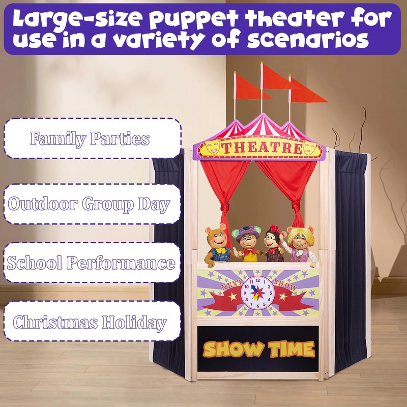 Puppet Theater,Large Size 44 Inch X 45 Inch,Wooden Puppet Theater,Double