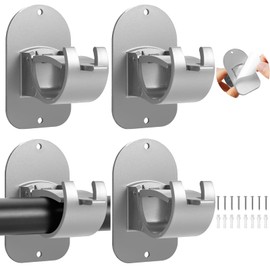 No Drill Curtain Rod Holder Hangers - Self Adhesive Hook - Upgrade Large Plastic Brackets - Renter Friendly Hanger (4PCS Silver)